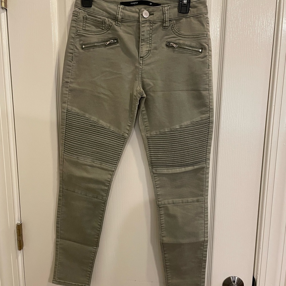 Green washboard jeans